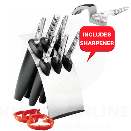 Global Millennium 7 Piece Knife Block + Bonus MINO Knife Sharpener Japan Knife Block 7pc