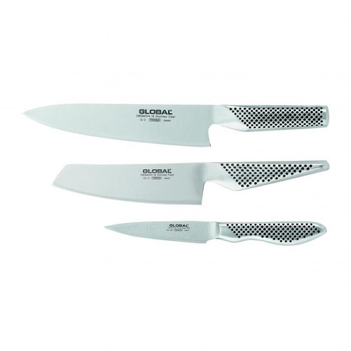 Global Cook 3pc Knife Set | 9cm Paring & 14cm Vegetable 20cm Cook Made in Japan