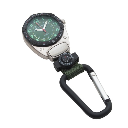 NEW LEATHERMAN CARIBINER WATCH + COMPASS GREEN FACE - FREE POSTAGE - YLW04GR USA 
