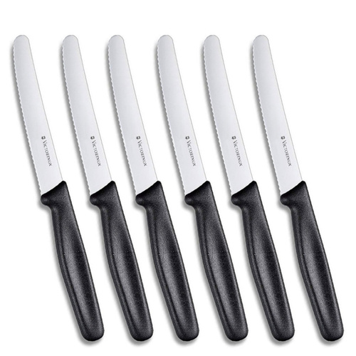 Victorinox Steak and Tomato Knife 11cm Wavy Edge - Set of 6 - Black 5.0833