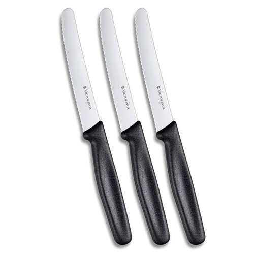3pc Victorinox Steak Knife Knives Set Stainless Steel Cutlery Serrated Black 5.0833