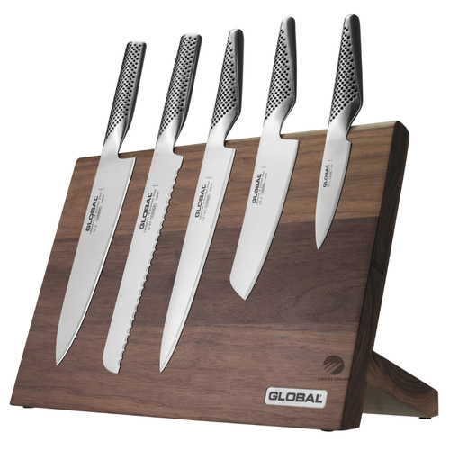 GLOBAL TAKUMI WALNUT MAGNETIC 6PC KNIFE BLOCK SET KNIVES JAPAN 6 PIECE