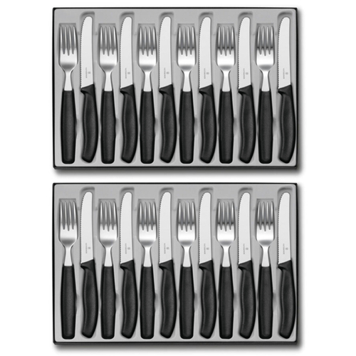 Victorinox 2 x 12 Piece Steak Knife & Fork Cutlery Set of 24pc Black
