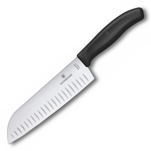 Victorinox Santoku Knife Fluted Wide Blade 17cm | Black 6.8523.17B
