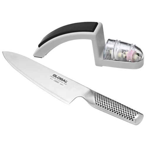 Global 2pc Starter Set G-2 Cooks Knife + Minosharp Sharpener 2 Piece