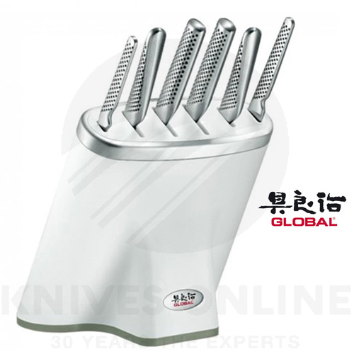 NEW GLOBAL ZEITAKU SHIRO 7 PIECE WHITE KNIFE BLOCK SET 7PC JAPANESE