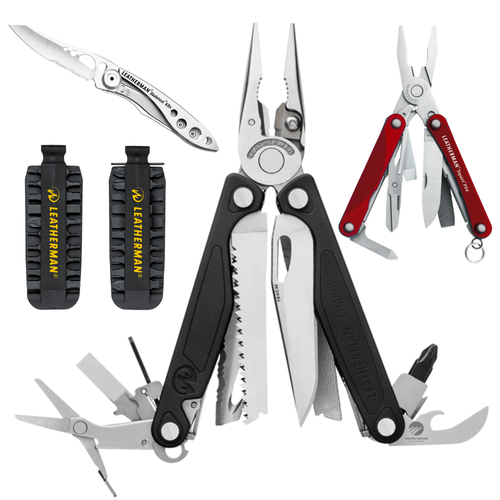 LEATHERMAN CHARGE PLUS MULTITOOL + SHEATH + BITKIT + RED PS4 + SKELETOOL KBX