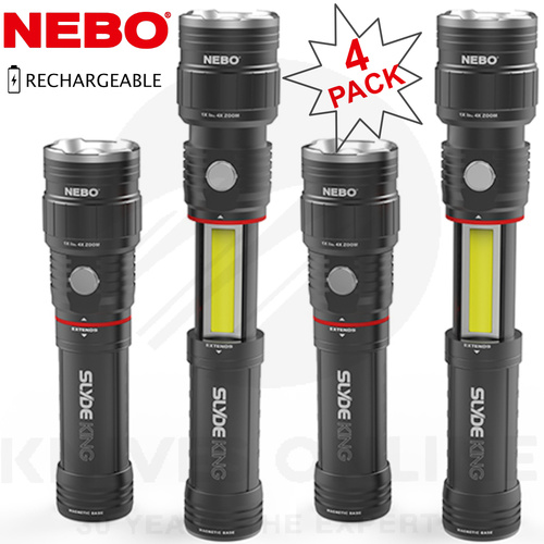 NEBO SLYDE KING 4 PACK RECHARGEABLE 330 LUMEN 4 MODES LED FLASHLIGHT WORK LIGHT 89510